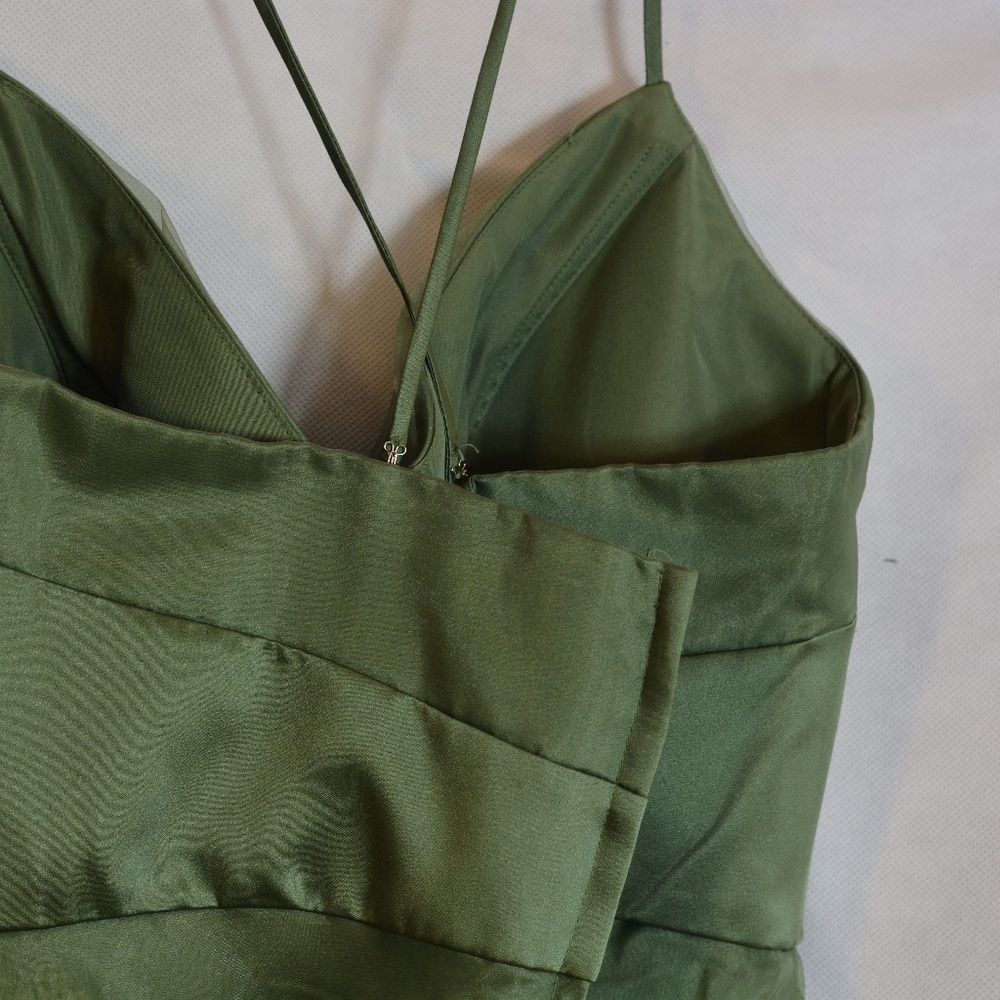 Alfred Angelo Green Organza-type Spaghetti Strap Dress SZ 16 - Picture 7 of 9